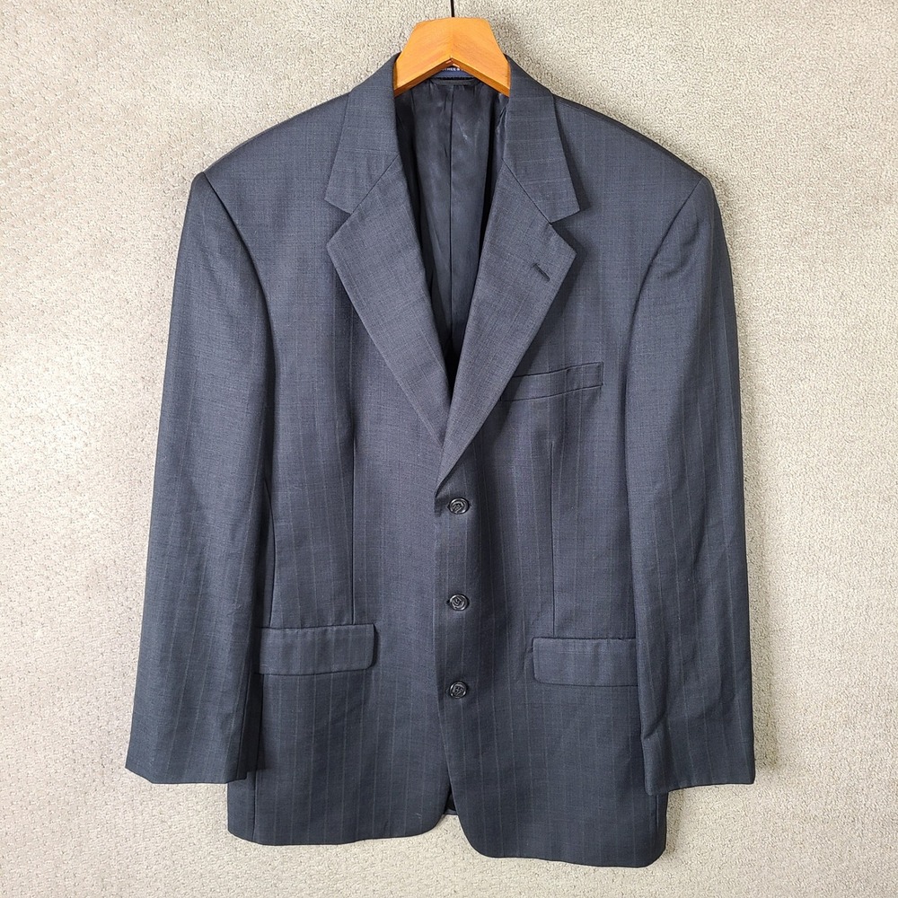 Roundtree‎ Yorke Jacket Mens 42L Gray Striped Blazer Wool Suit Coat Three Button